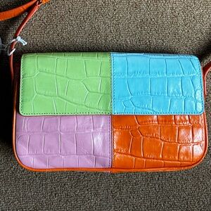 STAUD Mylti-Color Croc Tommy Leather Bag